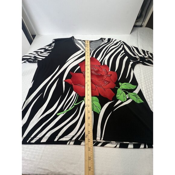 Valencia Rose Blouse 3/4 Sleeve  Women’s Size XL Bling pullover - Picture 6 of 9